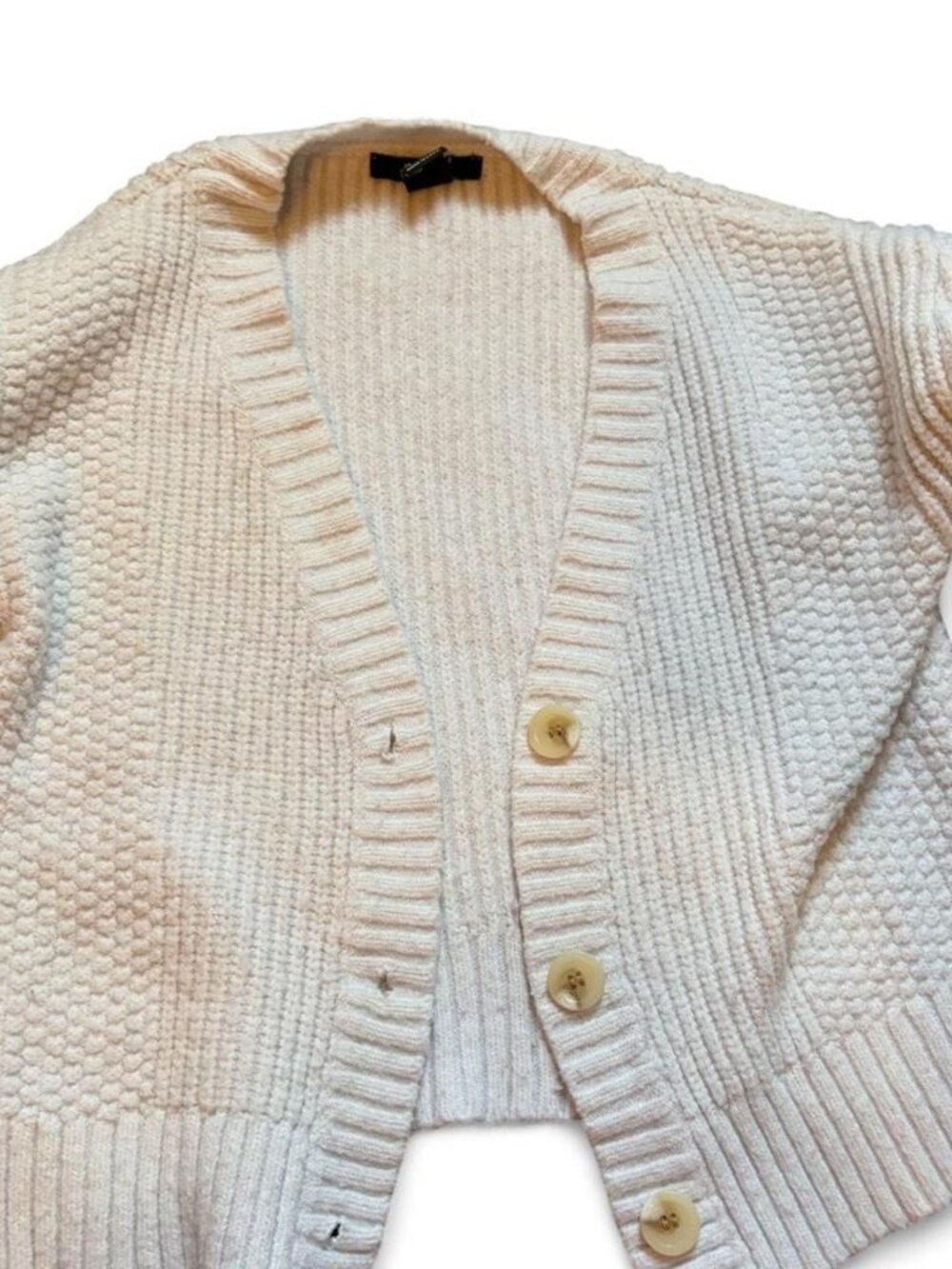 Cream Chunky Knit Cropped Cardigan V‑Neck Button Sweater